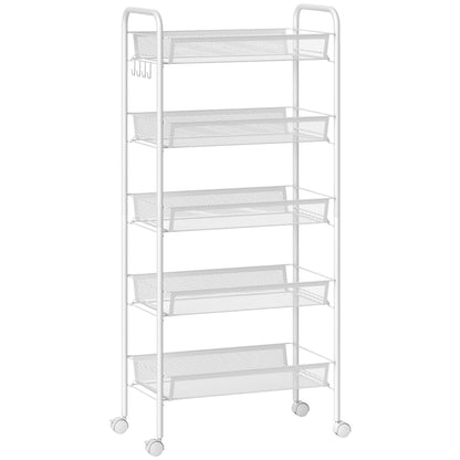 Visovi Metal White 5 Basket Steel Storage Trolley With Wheels
