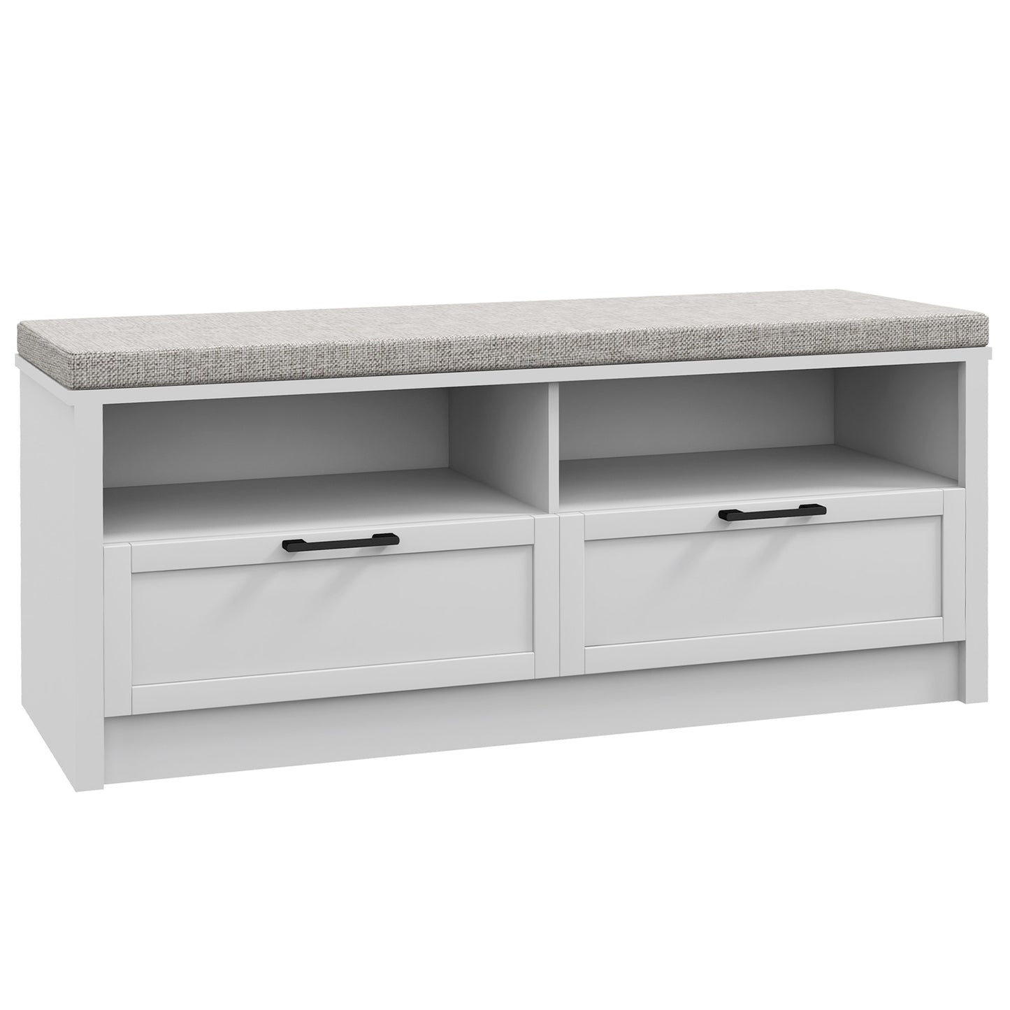 Noma Wooden White Shoe Bench With Grey Cushion2 Shelves 2 Drawers