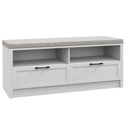 Noma Wooden White Shoe Bench With Grey Cushion2 Shelves 2 Drawers