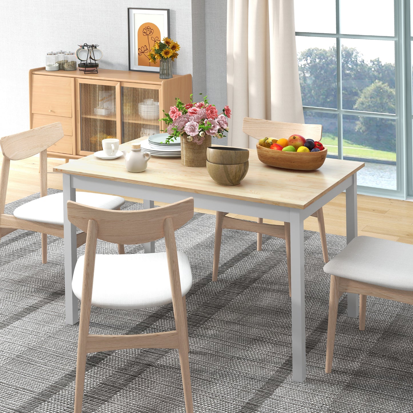 Sasoroma Solid Wood Natural 4 Seater Farmhouse Style Dining Table