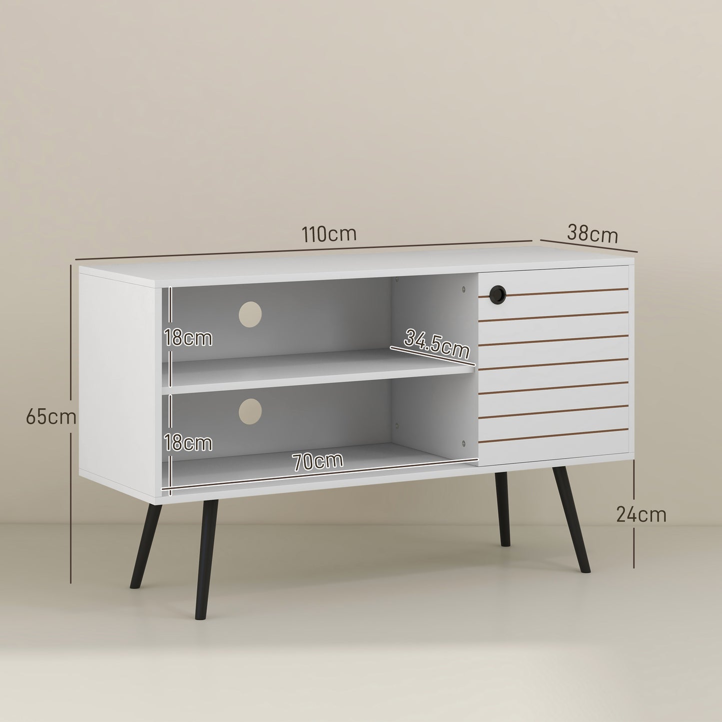 Baelva 110cm Vale Wooden White Duo Storage TV Unit With Stipe Door Design