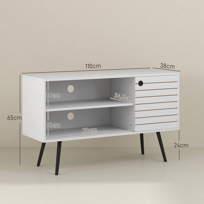 Baelva 110cm Vale Wooden White Duo Storage TV Unit With Stipe Door Design
