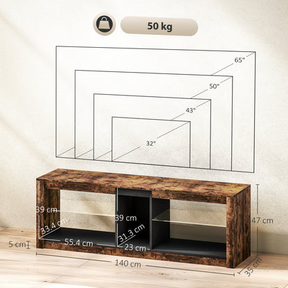 Kemido 140cm Rustic Brown Wooden TV Cabinet With LED Lighting Remote Control For Screens Up To 65 Inches