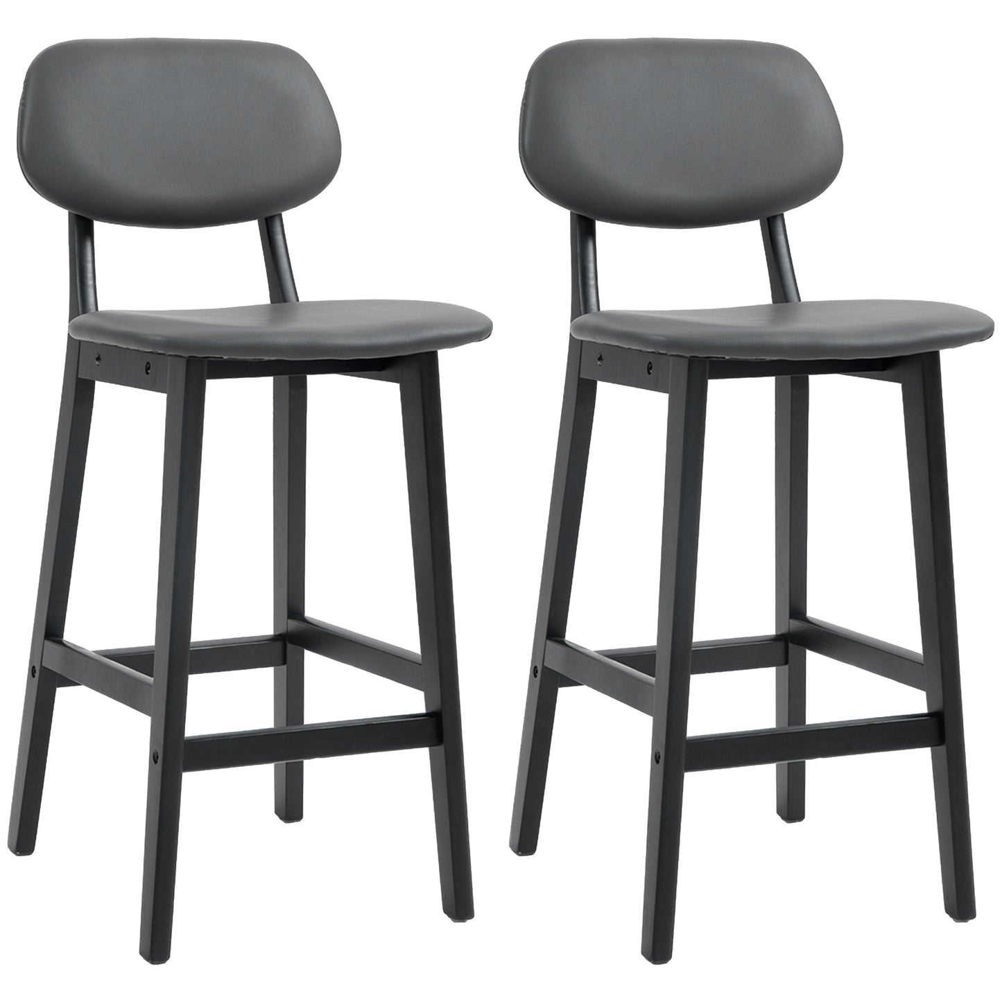 Lavidiel Faux Leather Dark Grey Bar Stools Set Of 2 With Back Support And Wood Legs