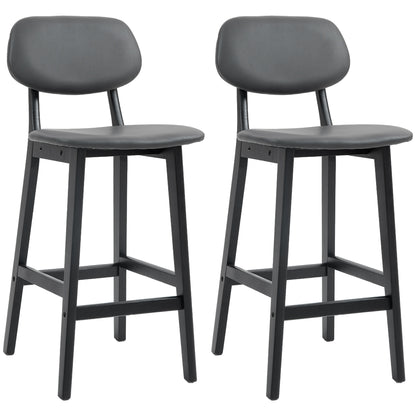 Lavidiel Faux Leather Dark Grey Bar Stools Set Of 2 With Back Support And Wood Legs