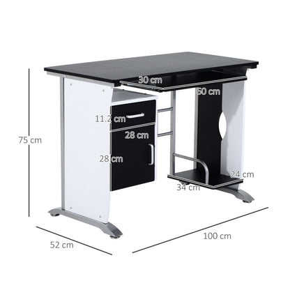 Tafi 100cm Wooden Black Home Office Desk With Keyboard Tray Drawers And Storage Shelves