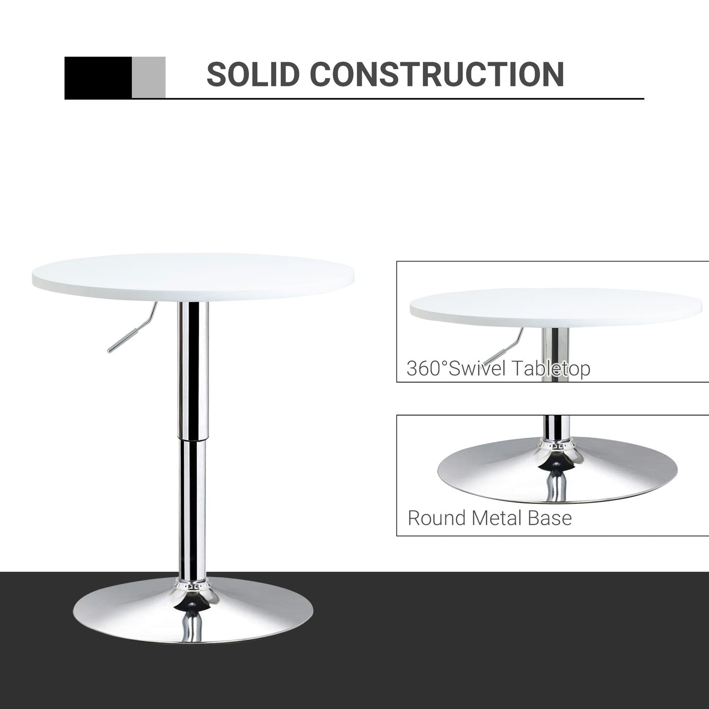 Rocolo Metal And Wooden White Adjustable H8 Round Bar Table With Swivel Top