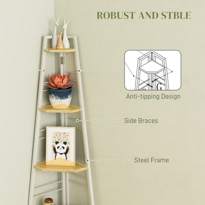 Hado Wood White And Wood Effect 5 Tier Corner Shelving Unit