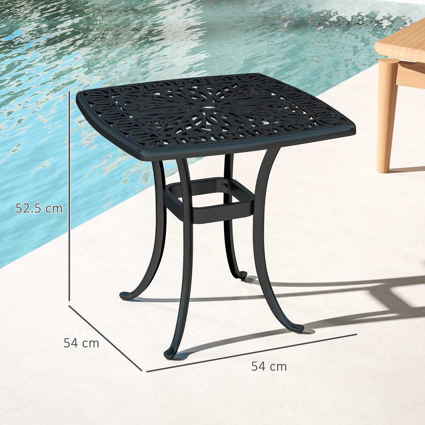 Suro Cast Aluminium Black Outdoor Side Table With Umbrella Hole And Anti Slip Feet