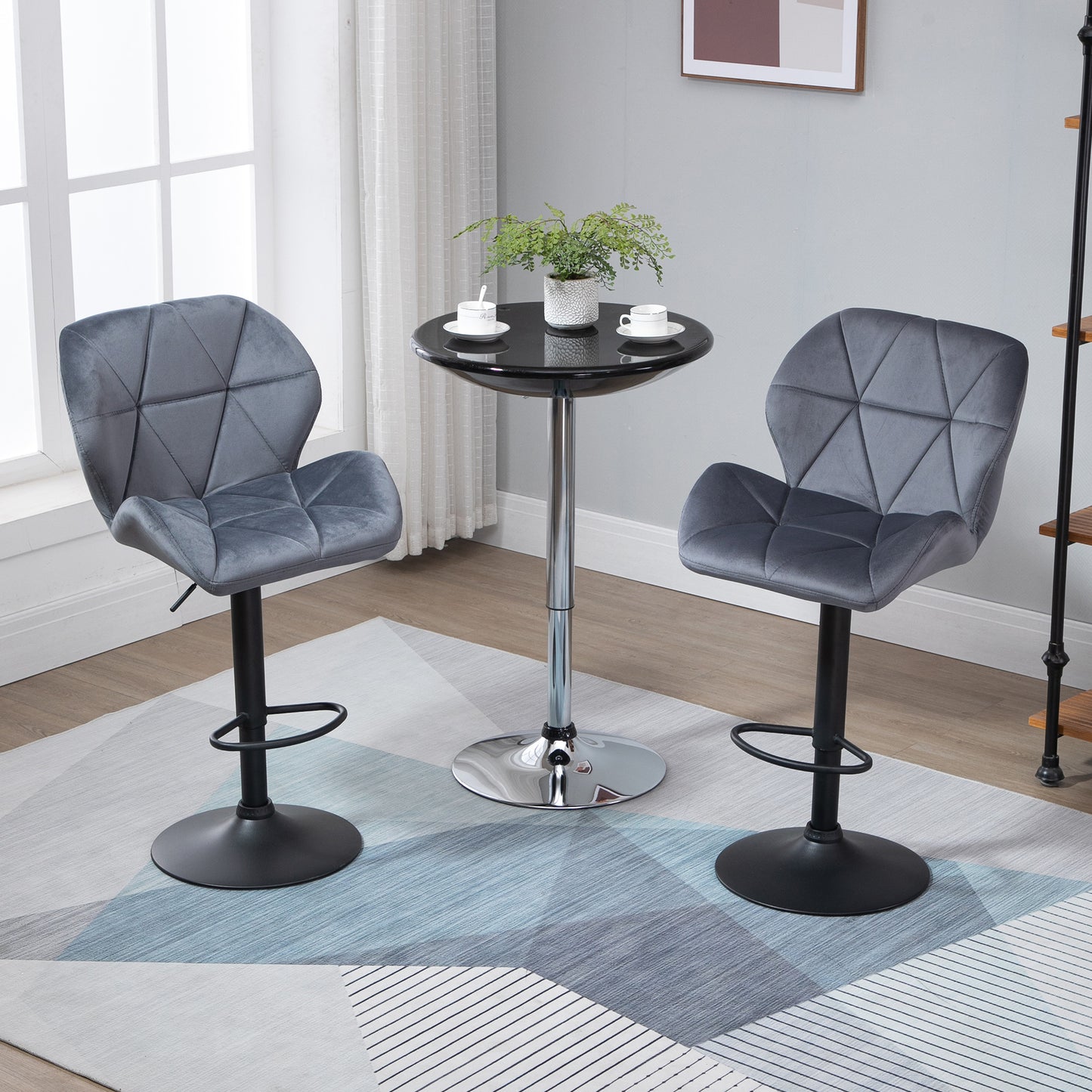 Samori Set Of 2 Upholstered Dark Grey Adjustable Swivel Bar Stools With Back Support