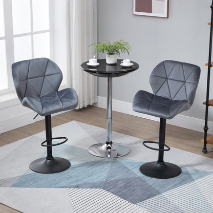 Samori Set Of 2 Upholstered Dark Grey Adjustable Swivel Bar Stools With Back Support