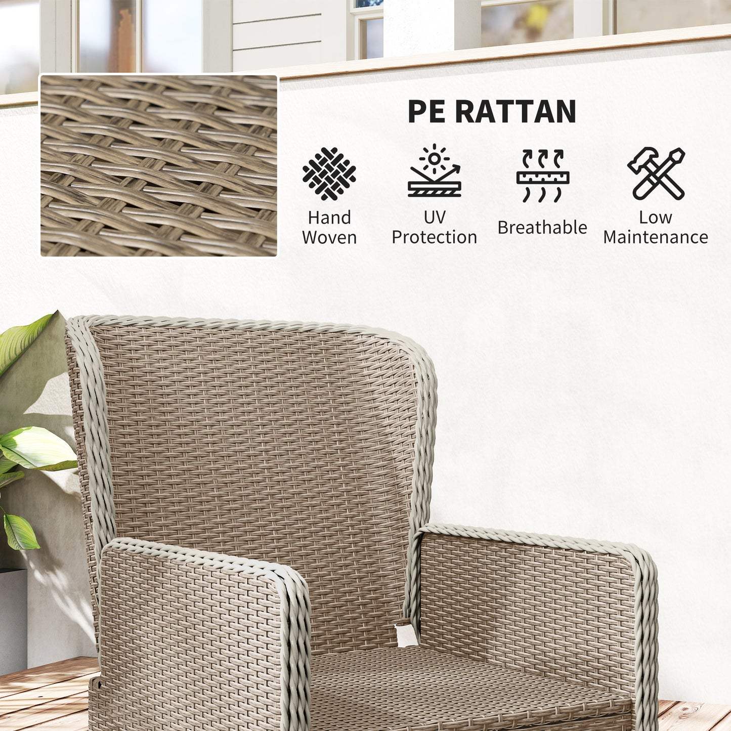 Nonomo Nofa Rattan Natural and White Reclining Outdoor Garden Bistro Set With Cushions