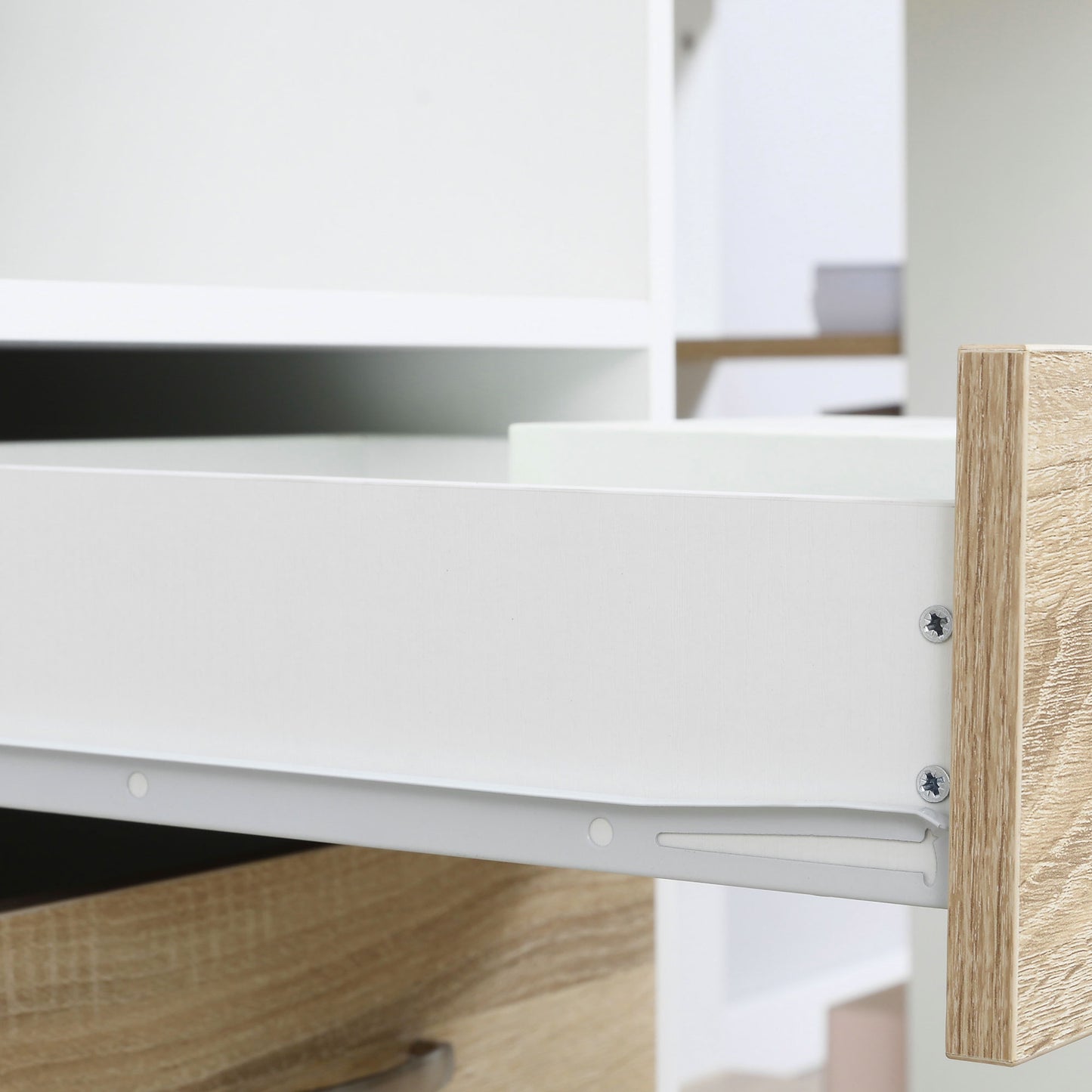 Niledi 137cm Wooden Oak Large Office Desk With Shelves Drawers And Printer Stand
