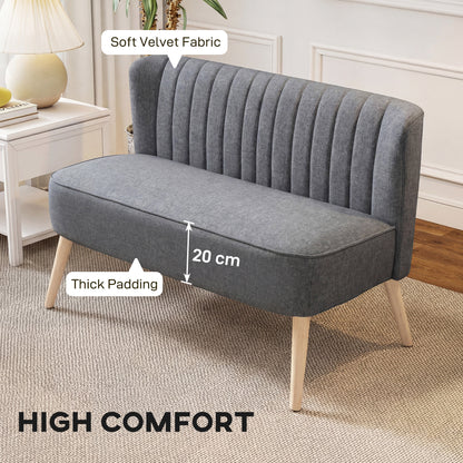 Coliba Fabric Grey Compact 2 Seater Sofa With Padded Seat And Wooden Legs
