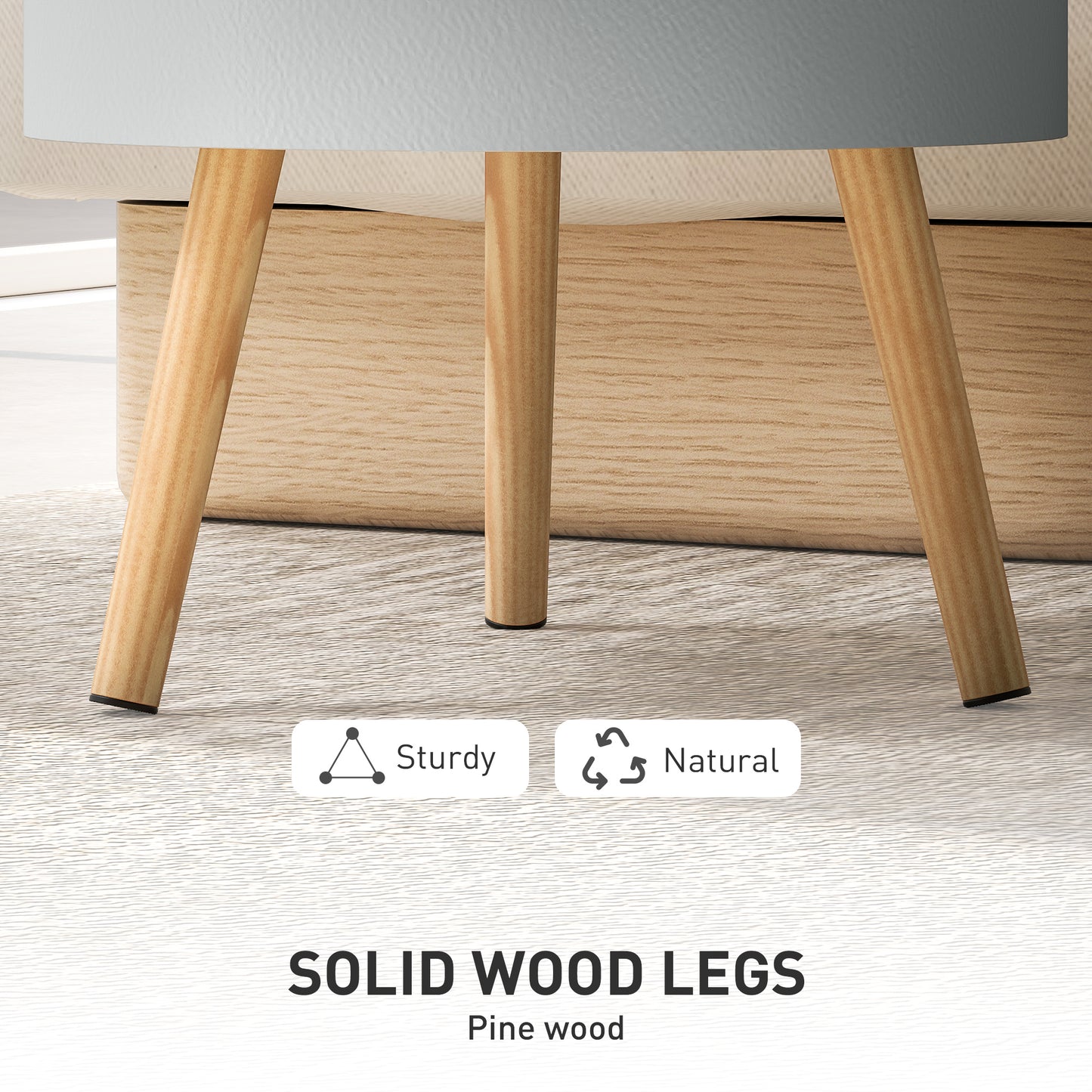 Pano Wooden Grey Round 3 Tier Bedside Table With Hidden Storage And Tray Top