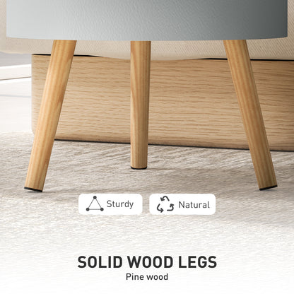 Pano Wooden Grey Round 3 Tier Bedside Table With Hidden Storage And Tray Top