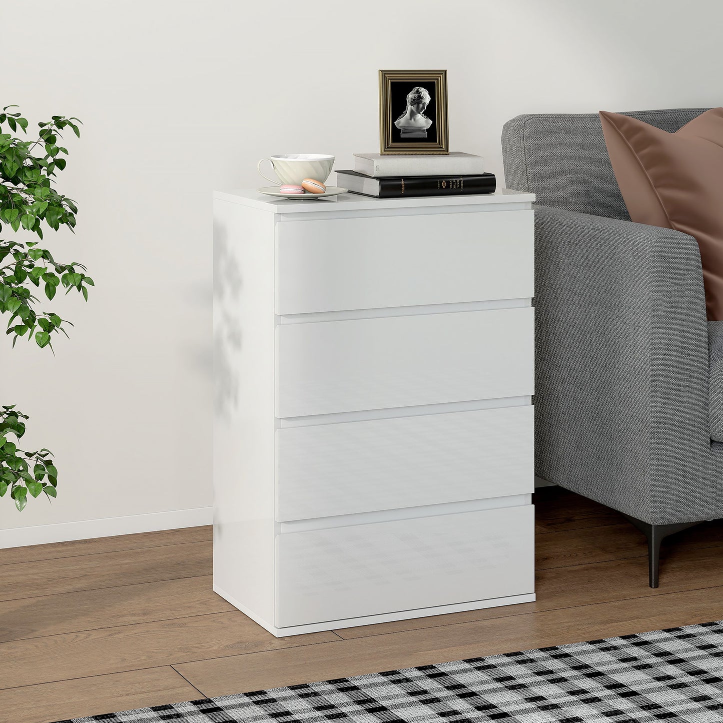 Diri High Gloss White 4 Drawer Chest Of Drawers With Modern Storage Design