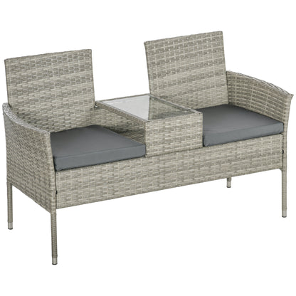 Vama Faux Rattan Light Grey 2 Seat Garden Chair With Integrated Coffee Table