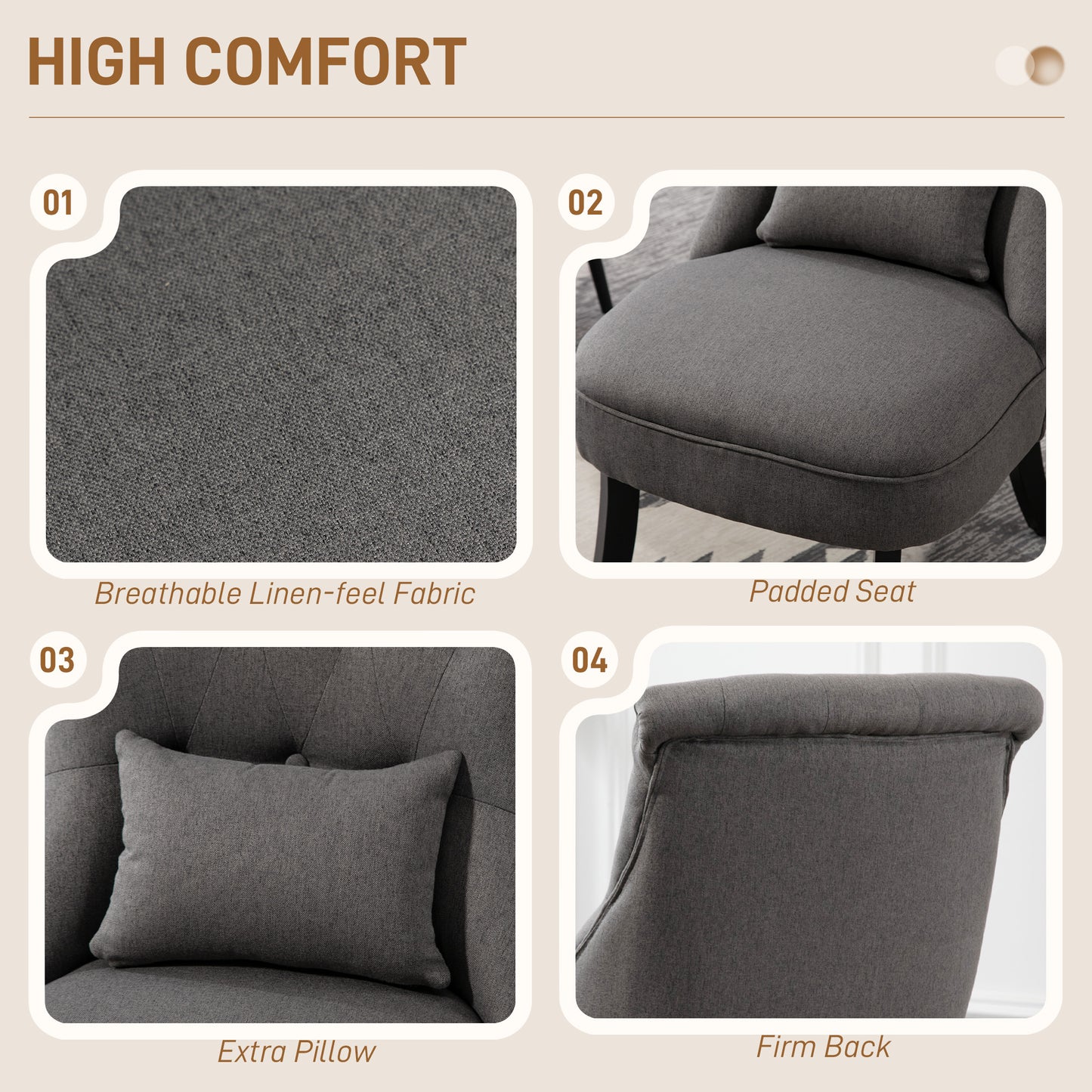 Fapa Grey Fabric Tub Accent Chair With Cushion And Solid Wood Legs