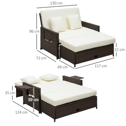 Fibadi Rattan Brown 2 Seater Outdoor Daybed Sun Lounger