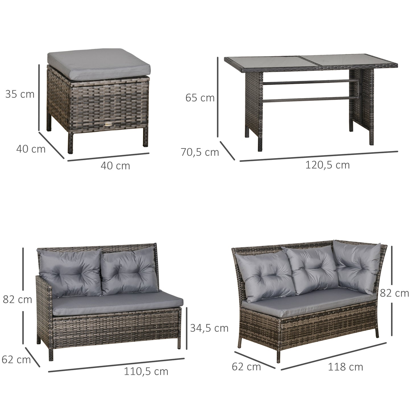 Dili Rattan Grey 8 Seater Outdoor Sofa Set With Cushions And Table
