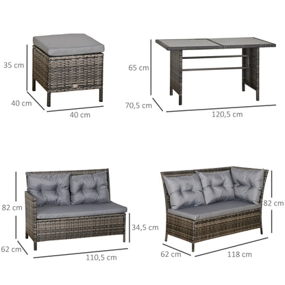 Dili Rattan Grey 8 Seater Outdoor Sofa Set With Cushions And Table