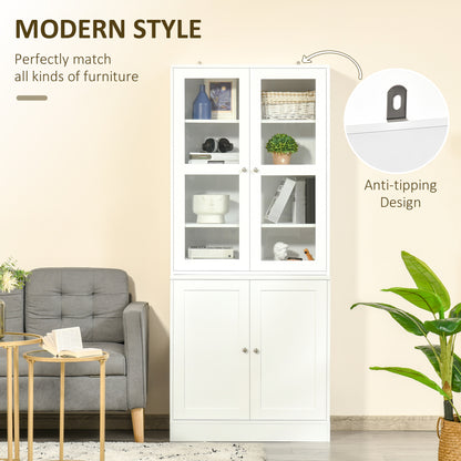 Mola Colu Wood And Glass White Display Bookcase With Adjustable Shelves And Glass Doors