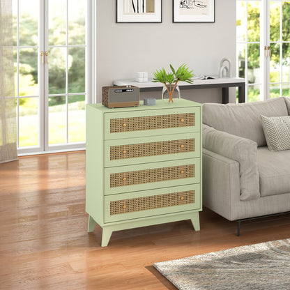 Raritte Wood And Rattan Light Green 4 Drawer Storage Chest With Woven Detail
