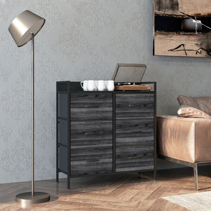 Basa Fabric And Wood Black 6 Drawer Rustic Storage Chest