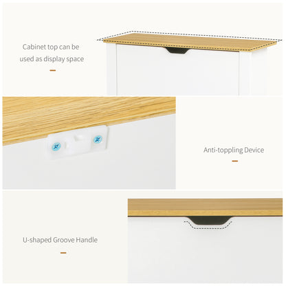Eldino Wooden White and Natural Slim Shoe Cabinet With 2 Flip Drawers For 12 Pairs