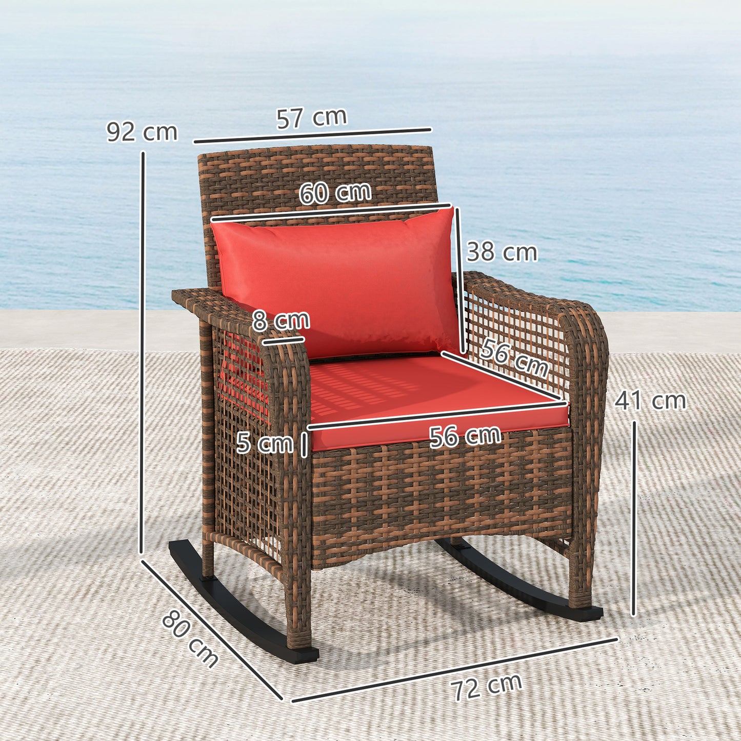 Ninatti Brown Rattan Red Cushions Outdoor Rocking Arcmhair