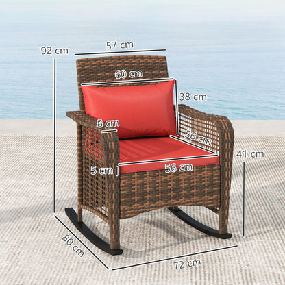 Ninatti Brown Rattan Red Cushions Outdoor Rocking Arcmhair
