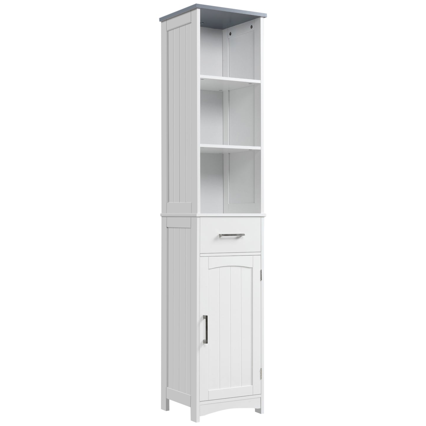 Noka Tall Slim Bathroom Linen Cabinet With Shelves Drawer And Door In White