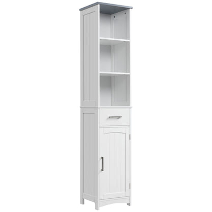 Noka Tall Slim Bathroom Linen Cabinet With Shelves Drawer And Door In White