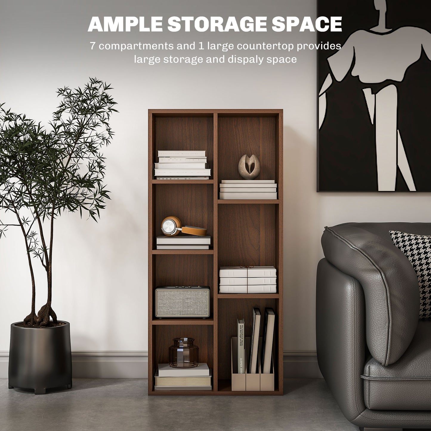 Nofivi Yofa Wood Walnut Effect 7 Cube Storage Bookcase