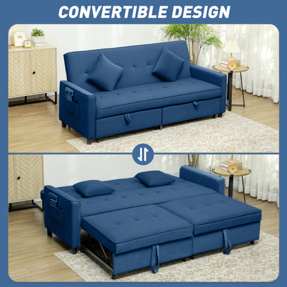 Sarova Difa Blue Fabric 3 Seater Convertible Sofa Bed