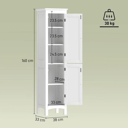 Barila 160cm Slim Tall Bathroom Storage Cabinet With Adjustable Shelves And Double Doors White