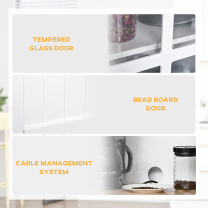 Fidipa Wooden White Kitchen Storage Cupboard With Glass Doors And Microwave Shelf 172 cm