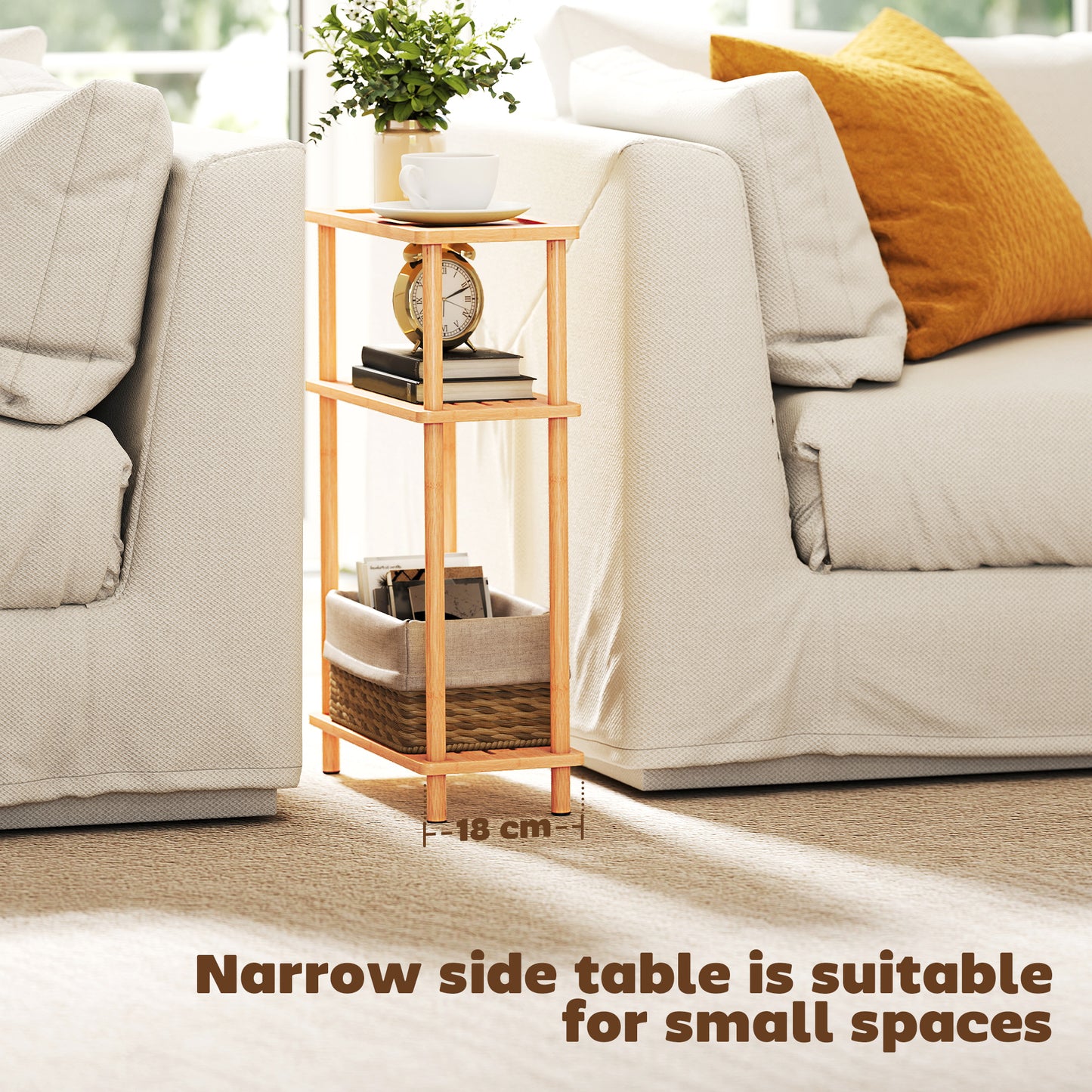 Neliyo Bamboo Natural 3 Tier Slim Side Table With Nordic Style Design