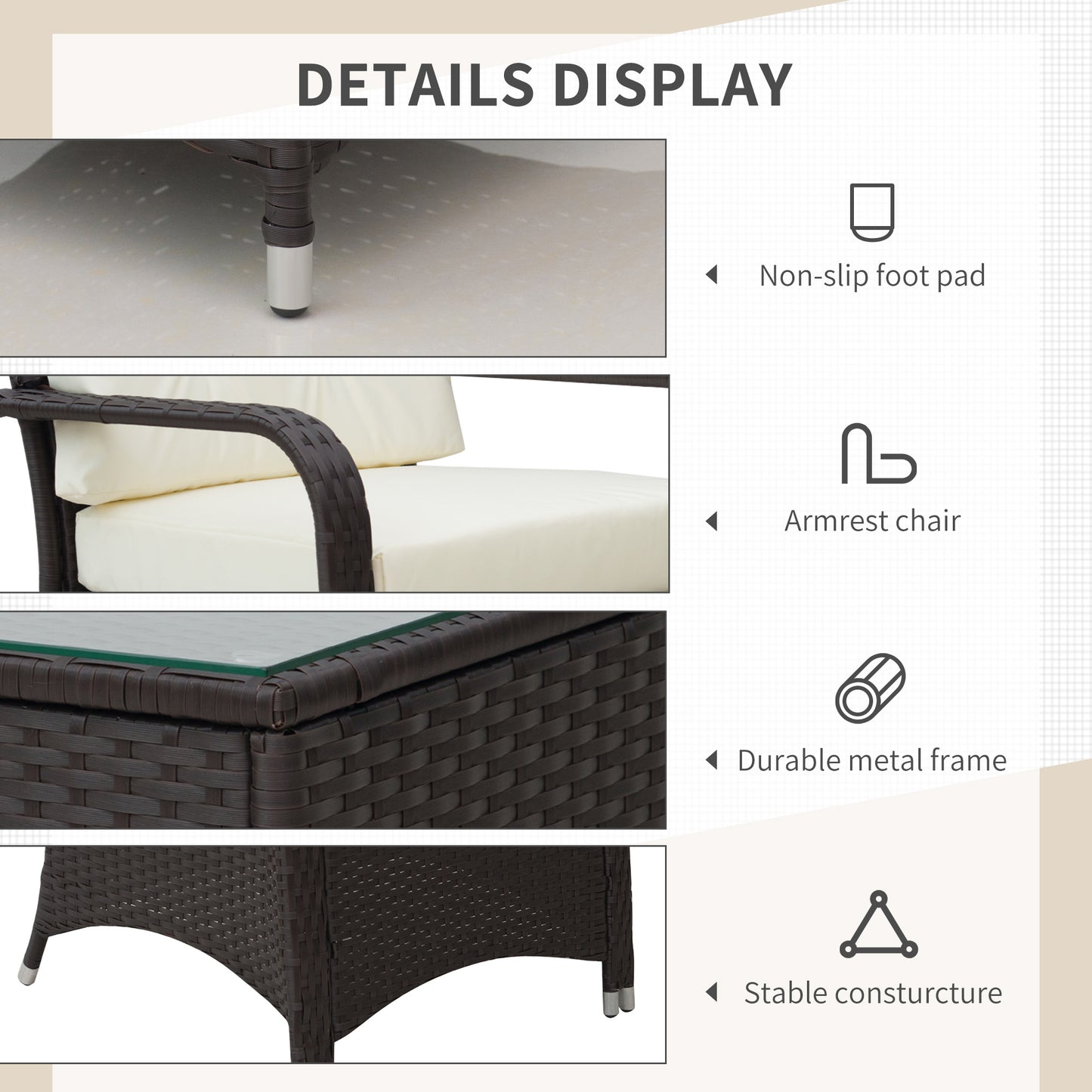 Lofita Brown Rattan White Garden 3 Piece Bistro Set With Cream Cushions And Protective Cover