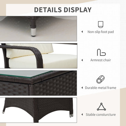 Lofita Brown Rattan White Garden 3 Piece Bistro Set With Cream Cushions And Protective Cover