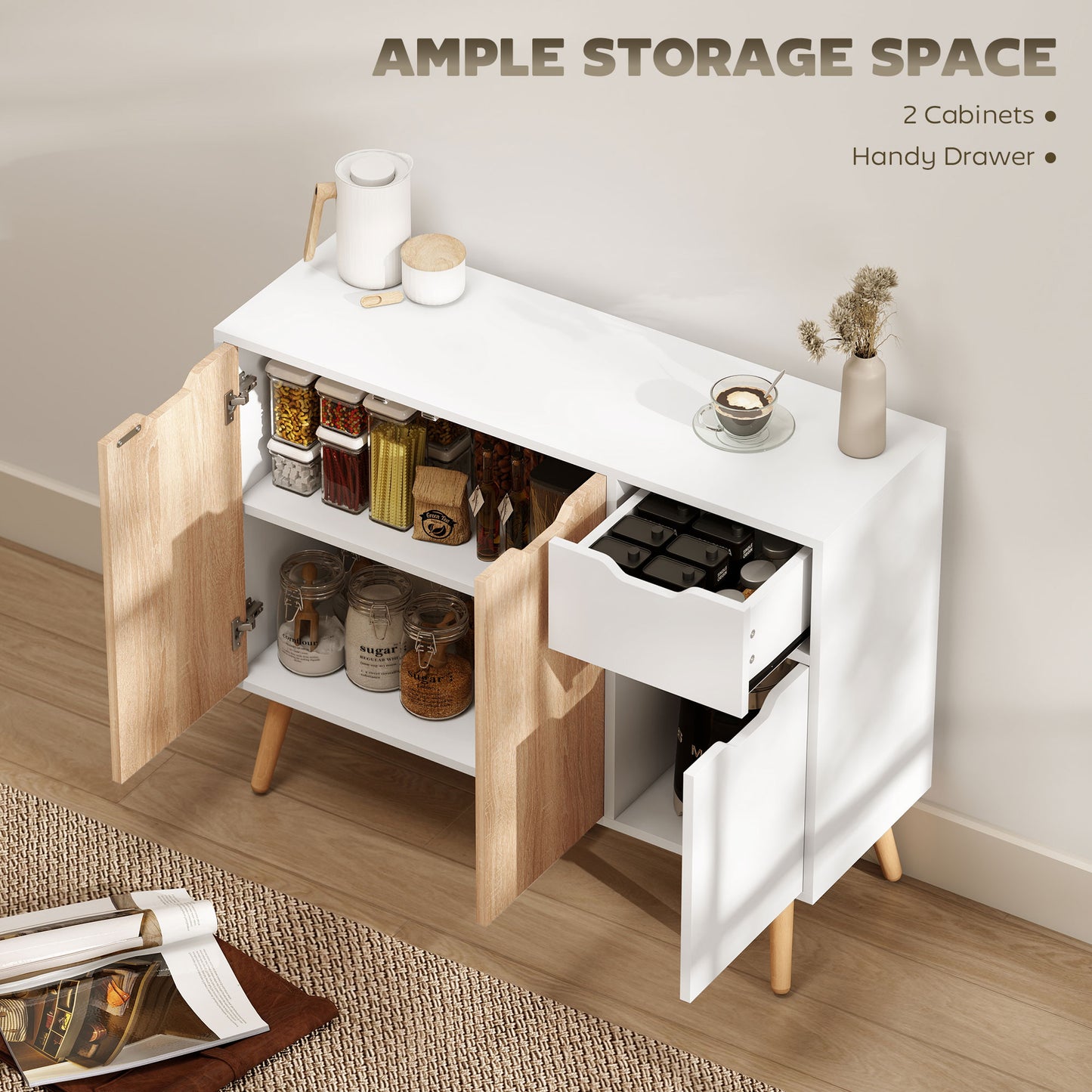 Surinam Natural Wood Floor Standing Sideboard With 3 Storage Drawers 2 Doors