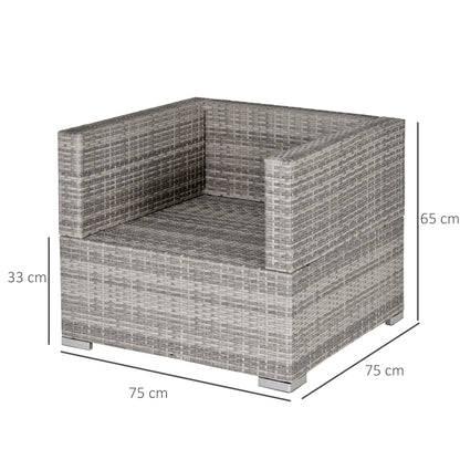 Karettano Rattan Grey Single Outdoor Armchair With Cushions And Armrests