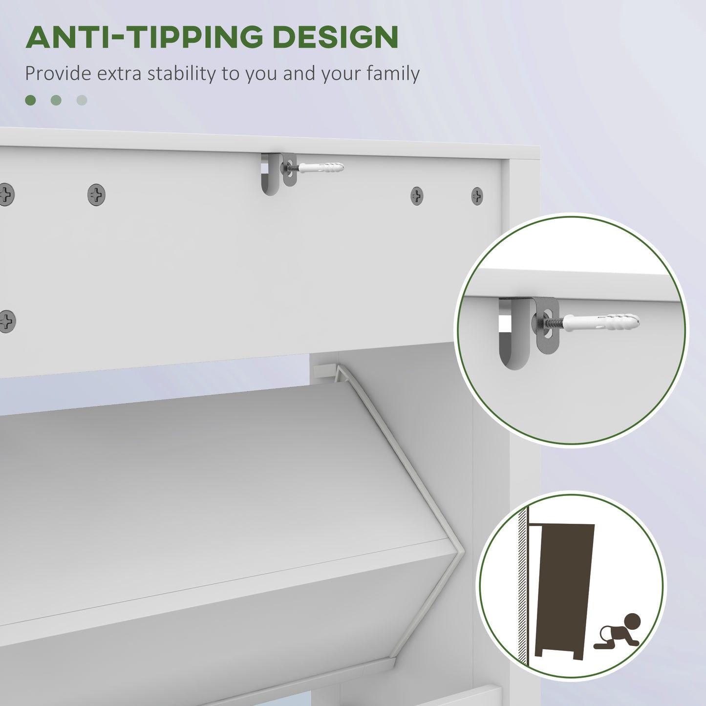 Sora Wooden White Slim Shoe Cabinet With 2 Flip Drawers