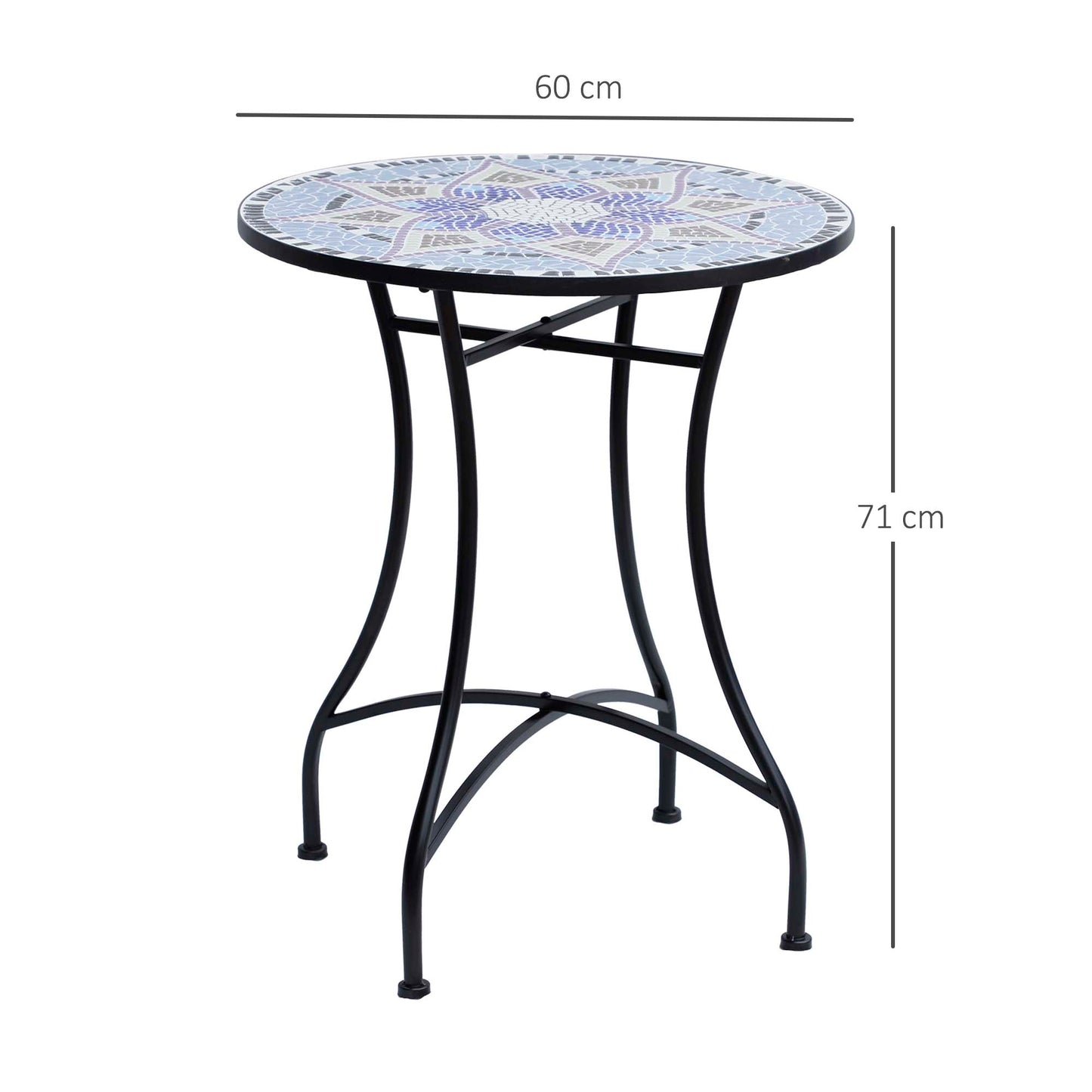 Makema Ceramic Blue And White Round Mosaic Outdoor Bistro Table