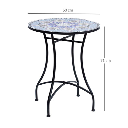 Makema Ceramic Blue And White Round Mosaic Outdoor Bistro Table