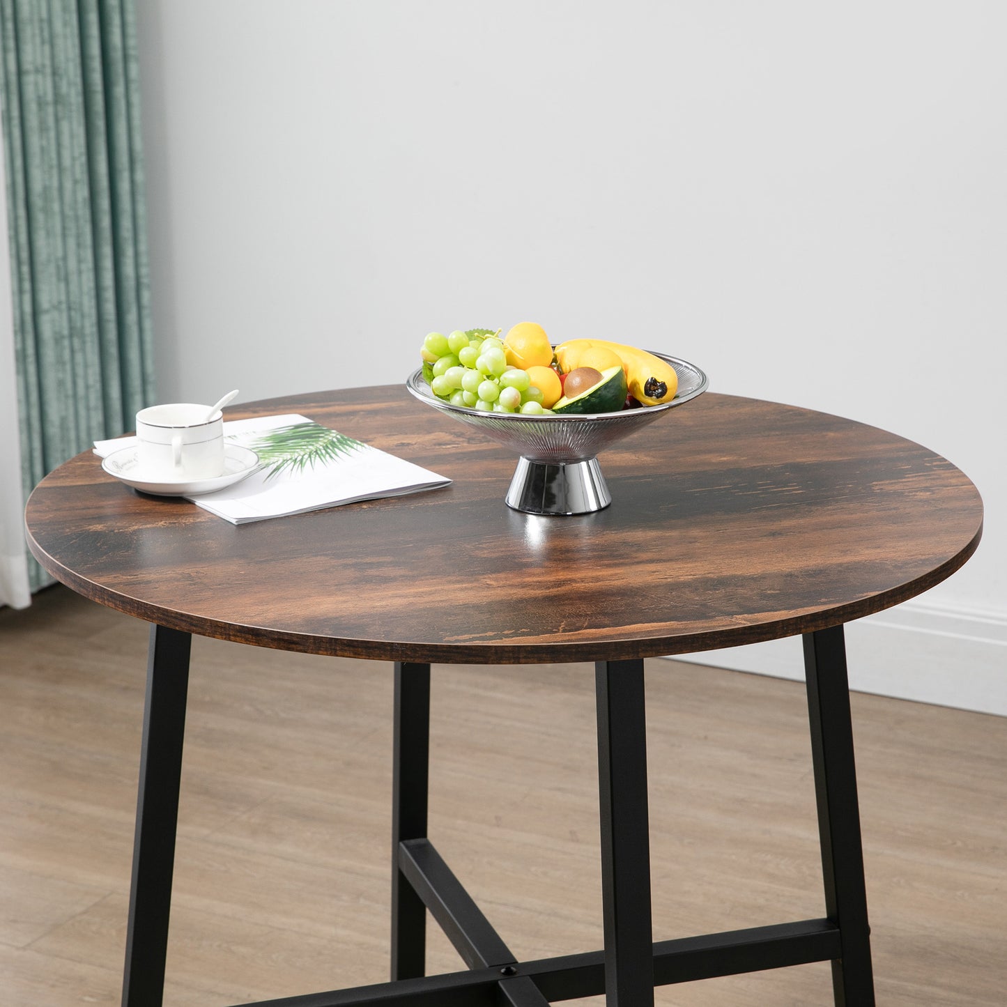 Vizina Metal And Wood Rustic Brown Round Industrial Dining Table 85cm