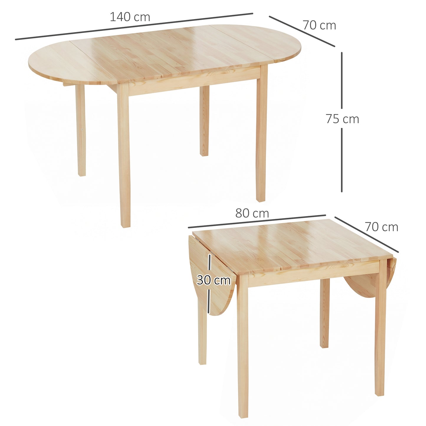 Fico Solid Wood Natural Drop Leaf Dining Table Seating 4 To 6