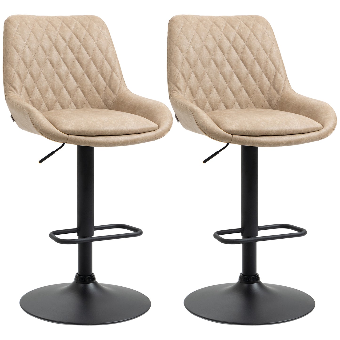 Nihano Fabric Light Khaki Adjustable Retro Bar Stools Set Of 2 With Swivel Seats