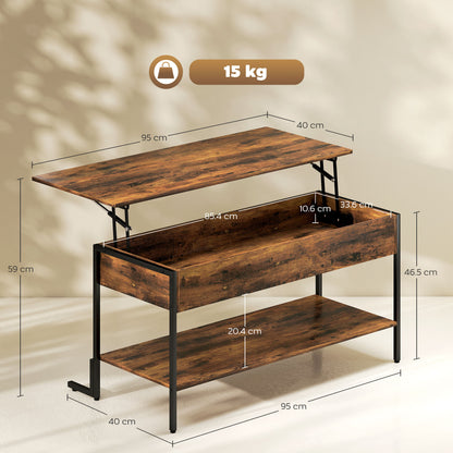 Vitoli Wooden Rustic Brown Lift Top Coffee Table With Storage Compartment